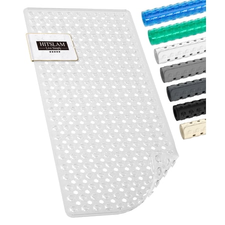 HITSLAM Bath Tub Shower Mat,35"x16" Washable Bathtub Mats,Suction Cups and Drain Holes to Keep Tubs Clean,Clear