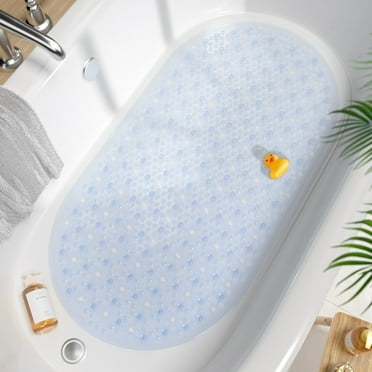 HITSLAM Bath Mat for Tub Non Slip,Oval Bath Mats with Suction Cups and Drain Holes, Machine Washable Shower Mat for Bathroom,27"x15" Clear