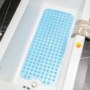 HITSLAM Extra Large Bathtub Mat - 40 x 16 inches Non-Slip Bath Tub Mat with Drain Holes and Suction Cups,Clear Blue