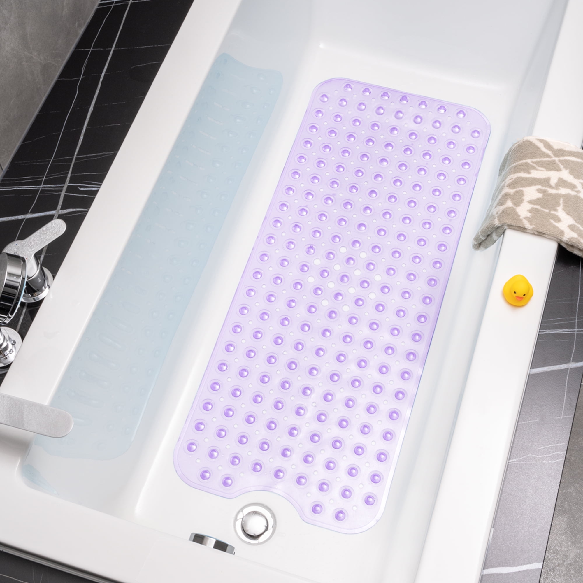 Clear Purple Extra Long PVC Non-Slip Bathtub Mat with Suction Cups