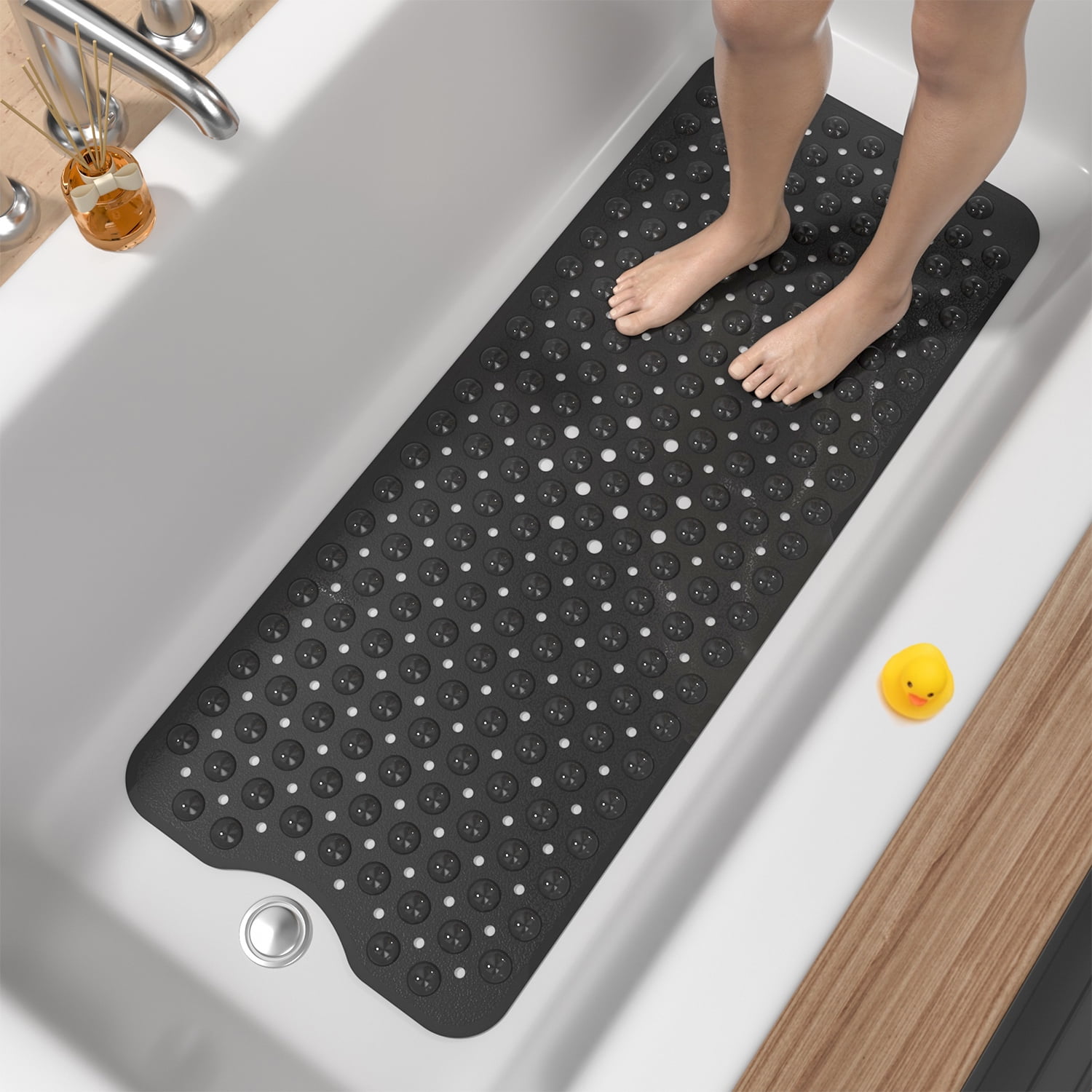 HITSLAM Extra Long Bathtub Mat-40x16 Non Slip Shower Mat with Drain ...
