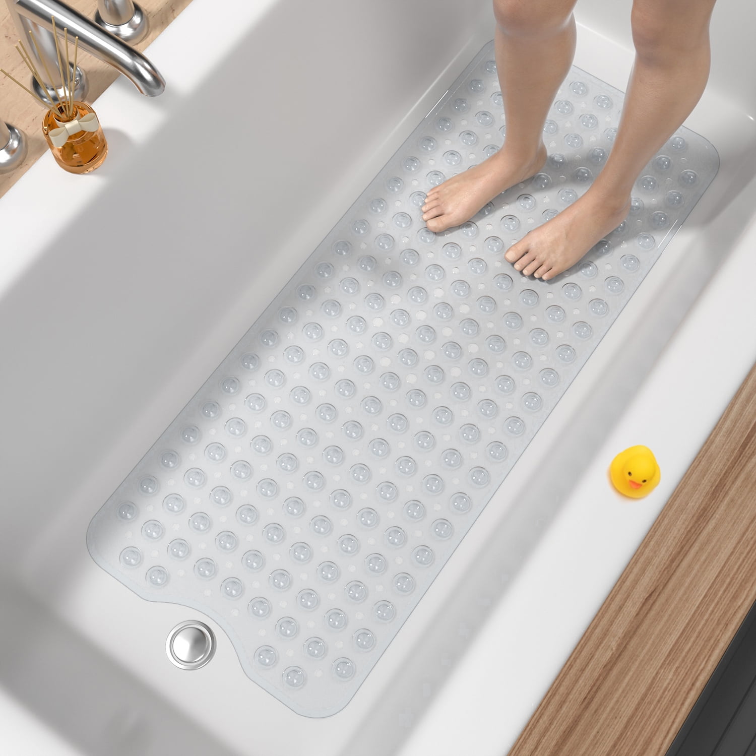 HITSLAM Extra Long Bathtub Mat-40x16 Non Slip Shower Mat with Drain ...