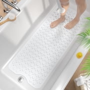 HITSLAM Extra Long Bathtub Mat-40x16 Non Slip Shower Mat with Drain Holes and Suction Cups,Machine Washable Bath Mat,White