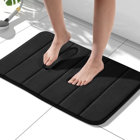 HITSLAM Memory Foam Bath Mat,Ultra Absorbent Bathroom Rug,Non-Slip Soft Bath Rug for Bathroom Floor,20"x31" Black