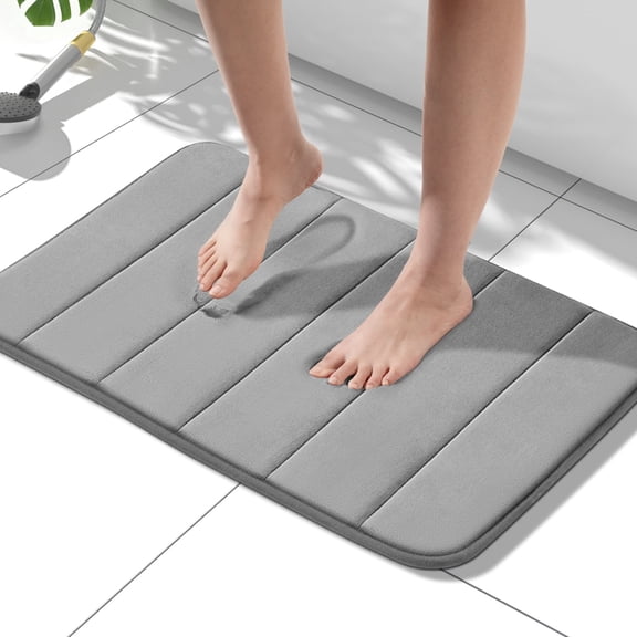HITSLAM Memory Foam Bath Mat,Ultra Absorbent Bathroom Rug,Non-Slip Soft Bath Rug for Bathroom Floor,20"x31" Light Gray