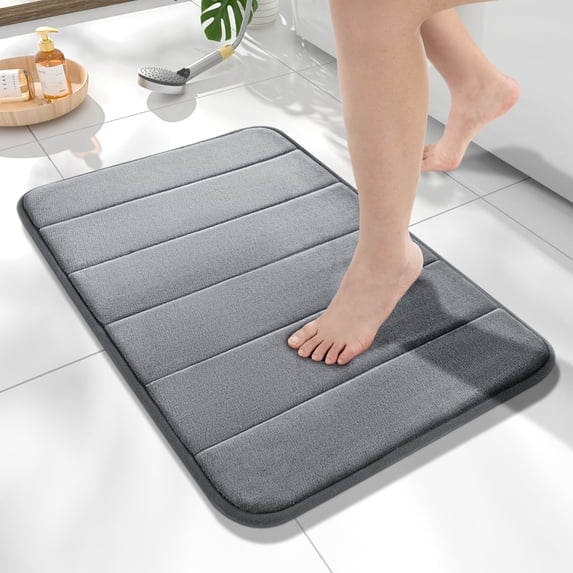 HITSLAM Memory Foam Bath Mat,Ultra Absorbent Bathroom Rug,Non-Slip Soft Bath Rug for Bathroom Floor,24"x16" Gray