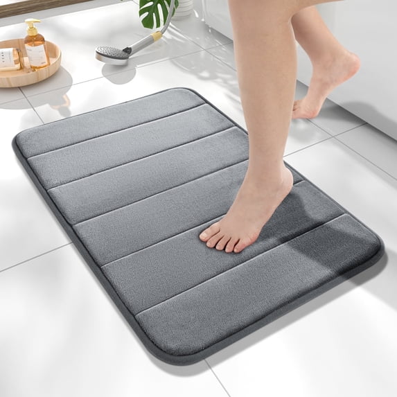 HITSLAM Memory Foam Bath Mat,Ultra Absorbent Bathroom Rug,Non-Slip Soft Bath Rug for Bathroom Floor,24"x16" Gray