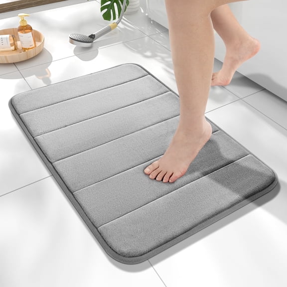 HITSLAM Memory Foam Bath Mat,Ultra Absorbent Bathroom Rug,Non-Slip Soft Bath Rug for Bathroom Floor,24"x16" Light Gray