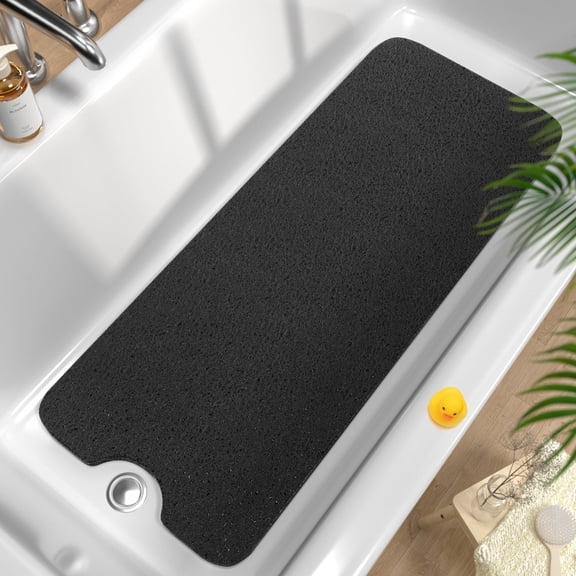 HITSLAM Non Slip Bathtub Mat 40"x 16",Extra Long Bath Mat for Tub,Soft PVC Loofah Shower Floor Mat with Drain,Quick Drying Bathroom Tub Mat for Wet Area,Without Suction Cup,Black