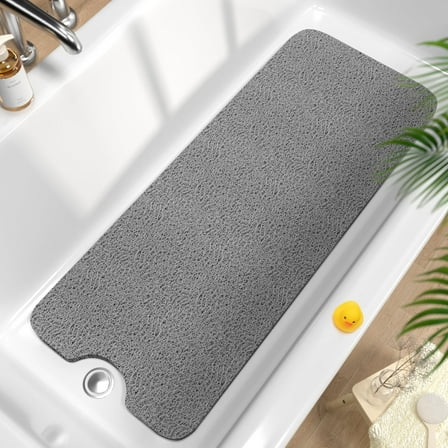 HITSLAM Non Slip Bathtub Mat 40"x 16",Extra Long Bath Mat for Tub,Soft PVC Loofah Shower Floor Mat with Drain,Quick Drying Bathroom Tub Mat for Wet Area,Without Suction Cup,Gray
