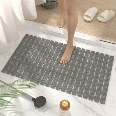 HITSLAM Non Slip Shower Mat,Trimmable 27x15 inch Bath Mat with Suction Cups,Eco-Friendly and Quick Drain Design,Gray