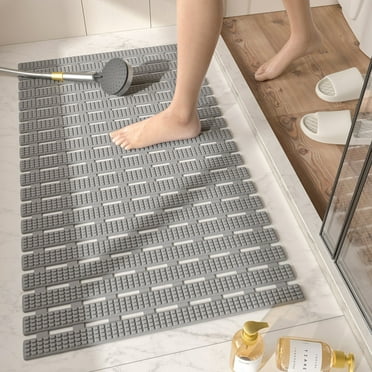HITSLAM Non Slip Shower Mat,Trimmable 27x15 inch Bath Mat with Suction Cups,Eco-Friendly and Quick Drain Design,Gray