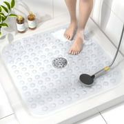 HITSLAM Shower Mat Non Slip,21x21 Bathtub Mat with Suction Cups and Drain Holes,Machine Washable Bathroom Shower Stall Floor Mat,Soft on Feet,Clear