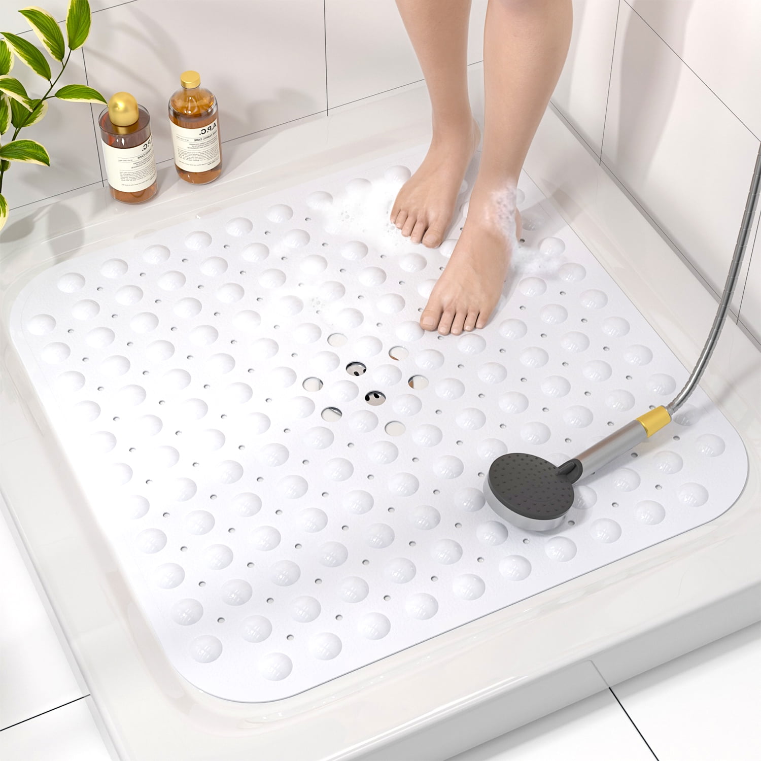 HITSLAM Shower Mat Non Slip,21x21 Bathtub Mat with Suction Cups and ...