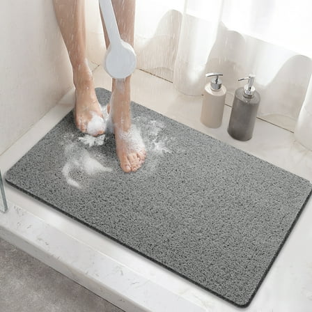 HITSLAM Shower mat Non Slip,24 x 16 Bathtub Mat Non Slip with Drain,Soft PVC Loofah Shower Bath Mat for Tub,Quick Drying Bathroom Shower Mat,Gray