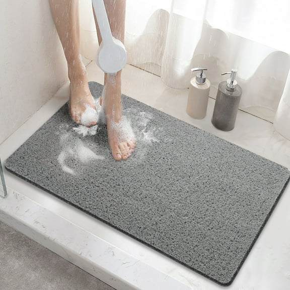 HITSLAM Shower mat Non Slip,24 x 16 Bathtub Mat Non Slip with Drain,Soft PVC Loofah Shower Bath Mat for Tub,Quick Drying Bathroom Shower Mat,Gray