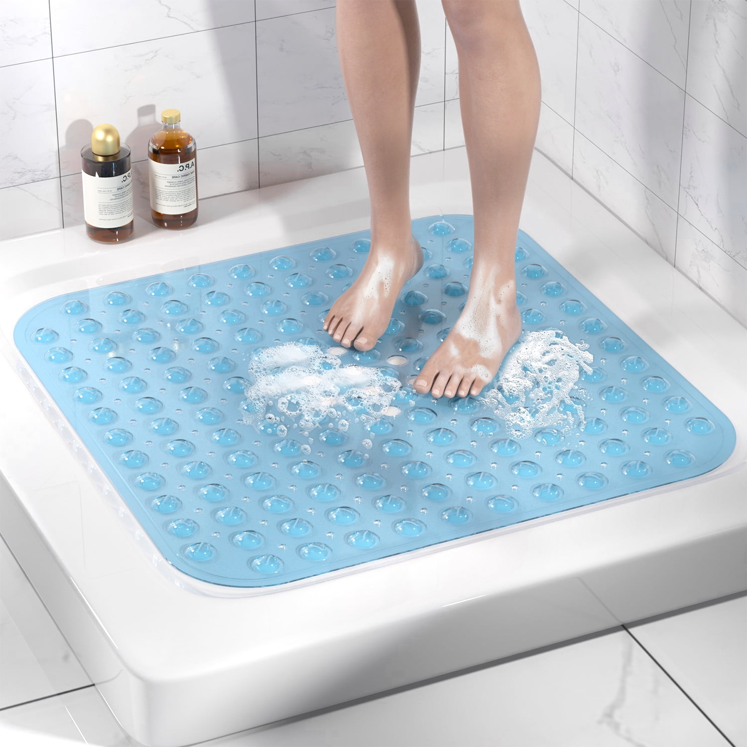 HITSLAM Shower Mat Non Slip,21x21 Bathtub Mat with Suction Cups and ...