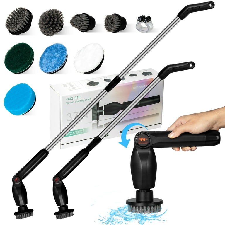HITTI Electric Spin Scrubber, Cordless Bathroom Cleaning Brush, Adjustable  Arm, 8 Replaceable Heads, Power Scrubber for Tub, Tile, Floor (Black)
