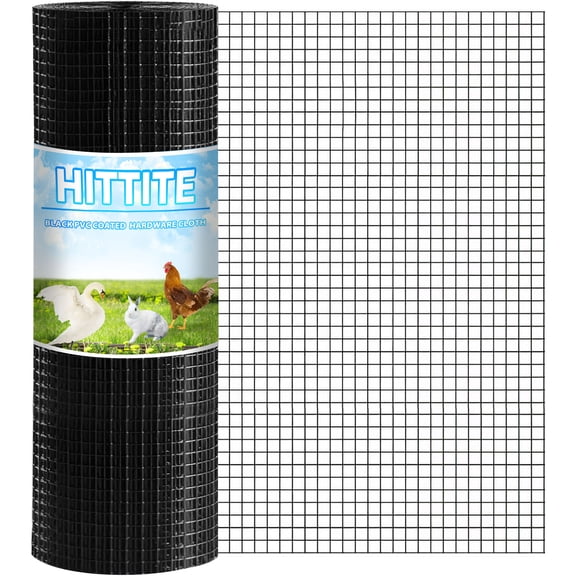 HITTITE Hardware Cloth 1/2 inch 36 x 50 ft, 19 Gauge Black PVC Coated Fence Wire Mesh Roll, Galvanized Welding Vinyl Coated Hardware Cloth for Chicken Coop and Home Improvement Projects.