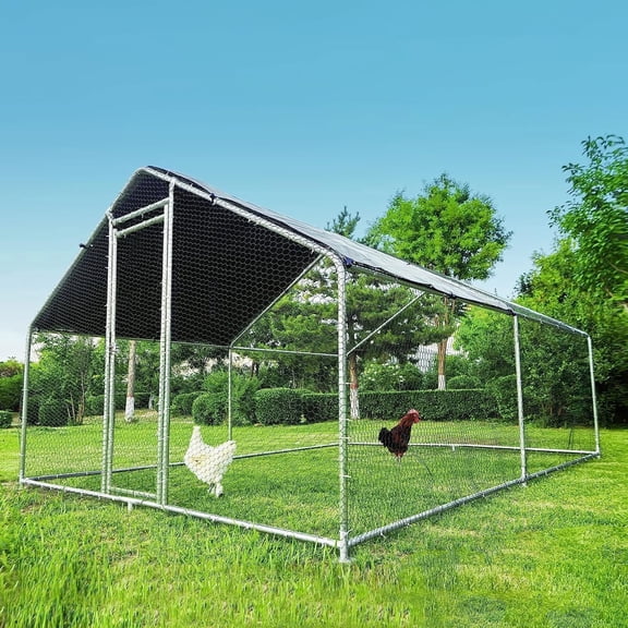 HITTITE Chicken Coop Run Large Metal Chicken Coop, Outdoor Walk in Chicken Coop Cage, Heavy Duty Spire Shaped Chicken Pen Chicken Runs for Yard with Waterproof & Anti-UV Cover