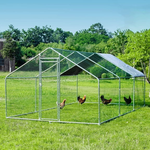 HITTITE Chicken Coop Run Large Metal Chicken Coop, Outdoor Walk in Chicken Coop Cage, Heavy Duty Spire Shaped Chicken Pen Chicken Runs for Yard with Waterproof & Anti-UV Cover