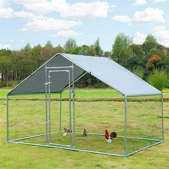 HITTITE Chicken Coop Run Large Metal Chicken Coop, Outdoor Walk in Chicken Coop Cage, Heavy Duty Spire Shaped Outdoor Chicken Pen with Waterproof & Anti-UV Cover