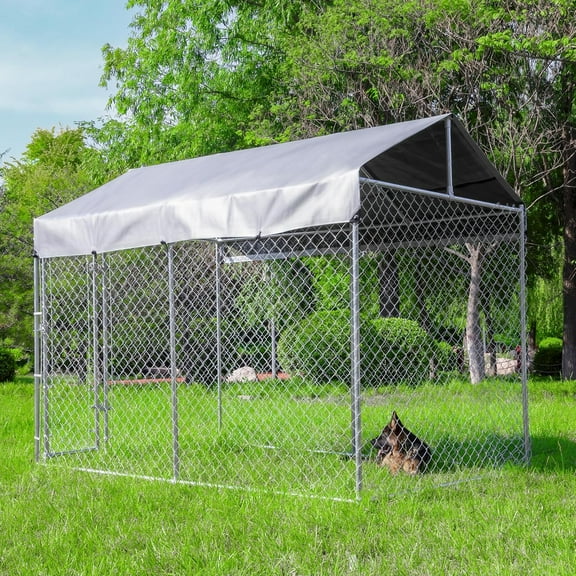 HITTITE Extra Large Outdoor Dog Kennel, Anti-Rust Dog Kennel Outside with Roof, Galvanized Chain Link Dog Runs for Outside with Waterproof UV-Resistant Cover and Secure Lock