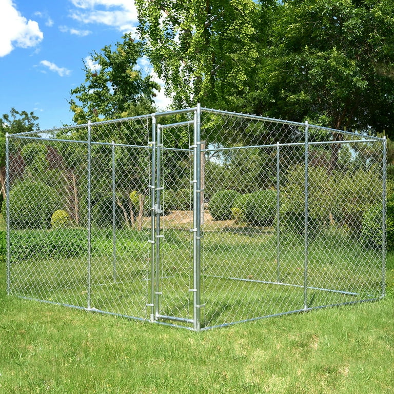 HITTITE Extra Large Outdoor Dog Kennel Heavy Duty 10x10 Outside Dog Kennel Large Chain Link Dog Run Fence with Secure Lock for Backyard without Roof