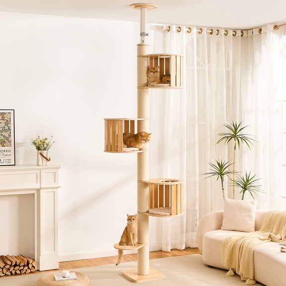 HITTITE Floor to Ceiling Cat Tree, 102"-118.8" Adjustable Height Cat Tower with Sisal Scratching Post, 6 Tier Tall Cat Tree Tower with 3 Condos for Indoor Cats.