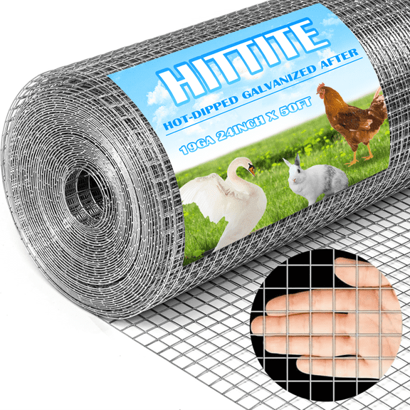HITTITE Hardware Cloth 1/2 inch 24in x 50ft, Hot-dip Galvanized After Welding Chicken Wire Mesh, 19 Gauge Welded Chicken Wire Fencing for Chicken Coop and Home Improvement Projects