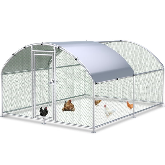 HITTITE Large Metal Chicken Coop with Run, 12.8 x 9.84 x 6.23 ft Walk in Poultry Cage Chicken Run Pen, Dome Roof Outdoor Chicken Runs for Yard with Waterproof & Anti-UV Cover
