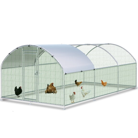 HITTITE Large Metal Chicken Coop with Run, 19.19 x 9.84 x 6.23 ft Walk in Poultry Cage Chicken Run Pen, Dome Roof Outdoor Chicken Runs for Yard with Waterproof & Anti-UV Cover