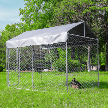 HITTITE Large Outdoor Dog Kennel, Heavy Duty Outdoor Fence Dog Cage, Anti-Rust Dog Pens Outdoor Dog Fence with Waterproof UV-Resistant Cover and Secure Lock for Backyard 6'Lx10'Wx7.65'H
