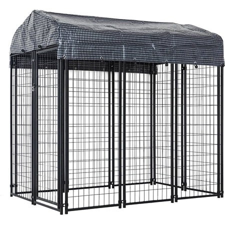 HITTITE Large Outdoor Dog Kennel, Heavy Duty Outdoor Fence Dog Cage, Anti-Rust Dog Pens Outdoor Dog Fence with Waterproof UV-Resistant Cover and Secure Lock for Backyard,6'L x4' W x 6'H,Black