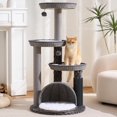 thumbnail image 1 of HITTITE Modern Cat Tree Tower with Scratching Post, 46 Inches Tall Cat Towers with Woven Cat Nests and Cave, Removable Cushions and Massage Brush for Indoor Cats Large Adult., 1 of 7