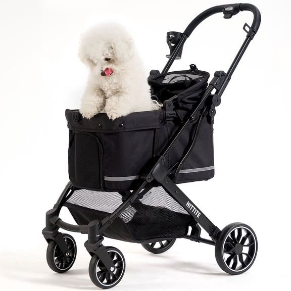 HITTITE Pet Stroller with Weatherproof Cover, All-Terrain 4-Wheel Cat & Dog Stroller with Adjustable Canopy, Foldable Dog Strollers with Storage Basket for Small to Medium Dogs Up to 55 lbs.