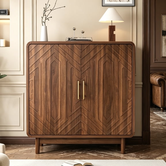 HIUU 31.5"W Walnut Accent Cabinet with Adjustable Shelves,Carved Sideboard Cabinet,2 Door Storage Cabinets for kitchen, dining room, entryway, living room