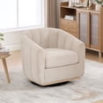 thumbnail image 1 of HIUU 32"Swivel Accent Chair Wood Base,Beige Chenille Armchair,Curved Back Swivel Chair,Modern Accent Chairs for Lliving Room, 1 of 9