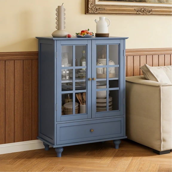 HIUU 36"Tall Blue Buffet Cabinet with Storage,Modern Buffet Cabinet with Storage and Drawers,Kitchen Buffet Cabinets Modern with Sturdy Wood Base,Storage Cabinet for Living Room