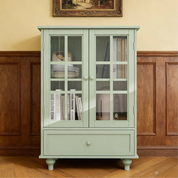 HIUU 36"Tall Green Buffet Cabinet with Storage,2 Door Cabinet with Shelves with Sturdy Wood Base,Modern Sideboard Buffet Cabinets,Wooden Buffet Cabinets for Living room