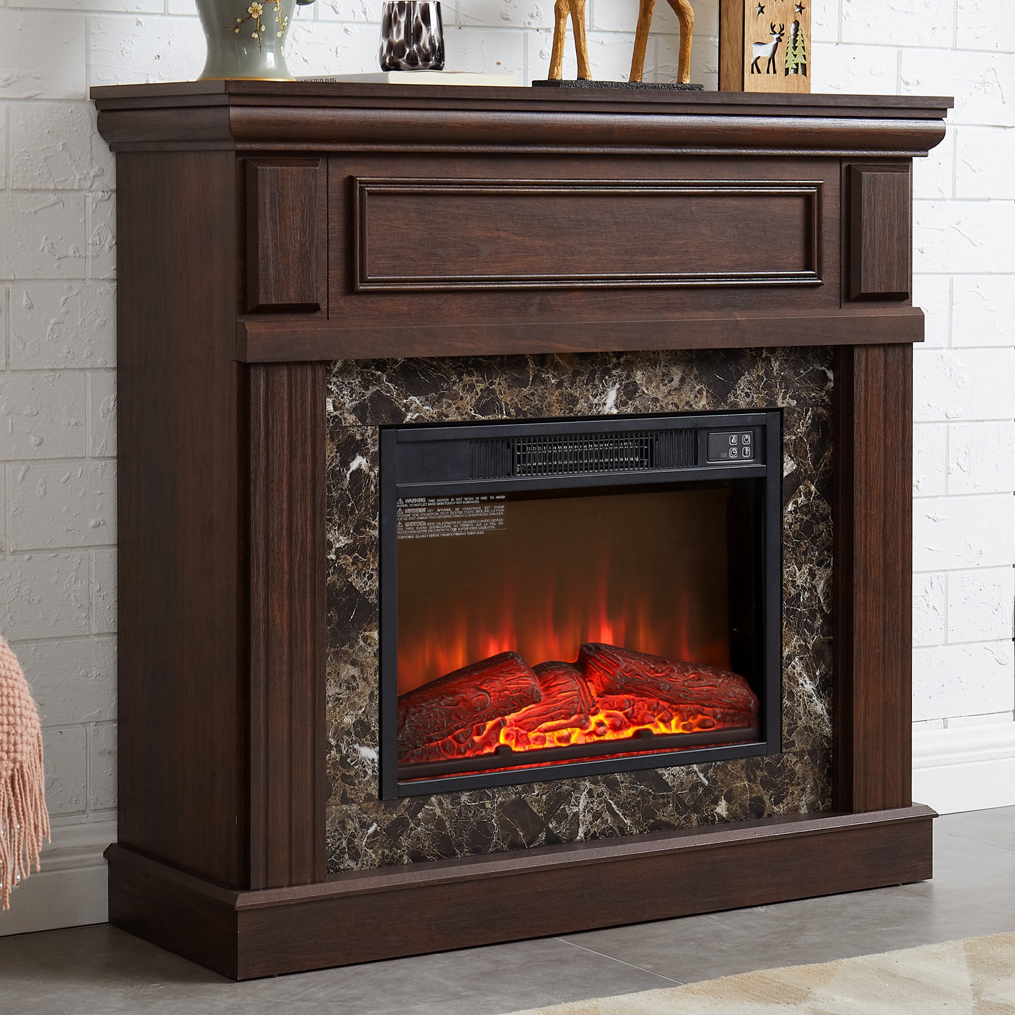 HIUU, Electric Fireplace with Mantel, 41 inches, Brown color - Walmart.com