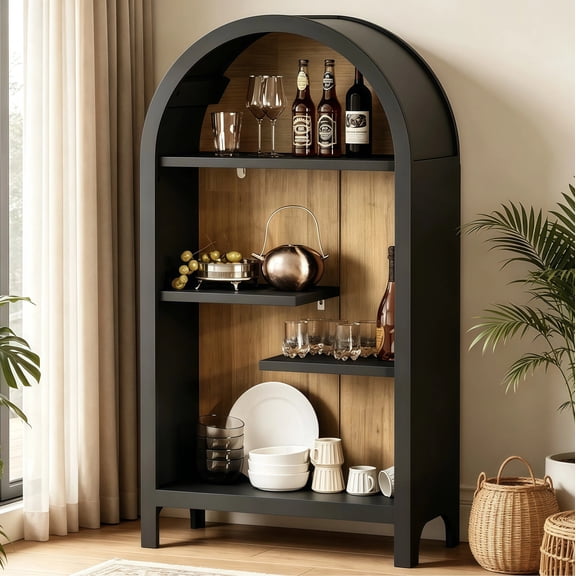 HIUU 43"H Brown 4 Tier Bookshelf,Arched Bookcase with Asymmetrical Design,Curved Bookcase,Decorative Bookshelf for Entryway, Living Room, Hallway