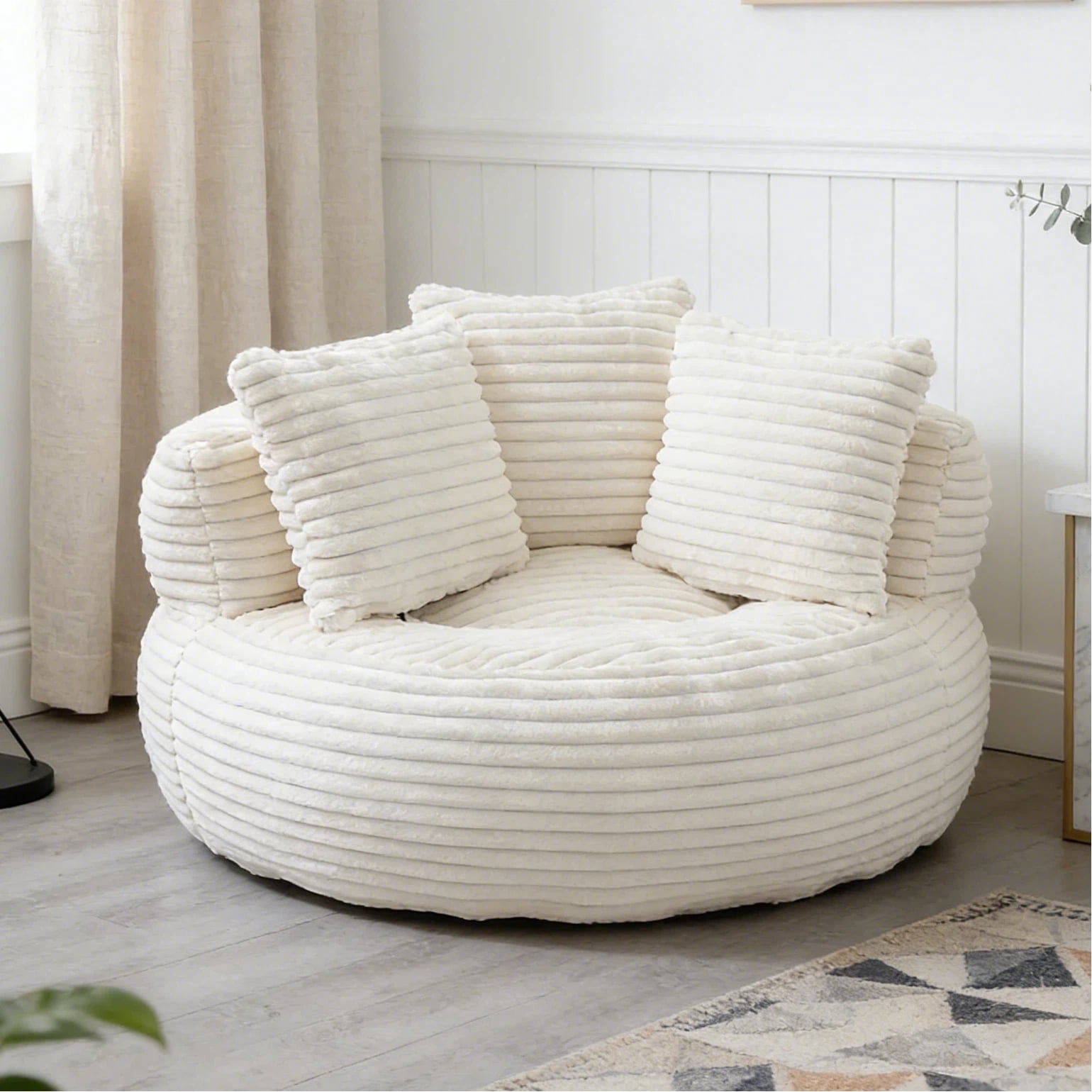 HIUU 45"Corduroy Bean Bag Chair with Pull String,Large Bean Bag Chair for Adults,Oversized Beanbag Couch for Bedroom,Fireplace Lazy Sofa Chair