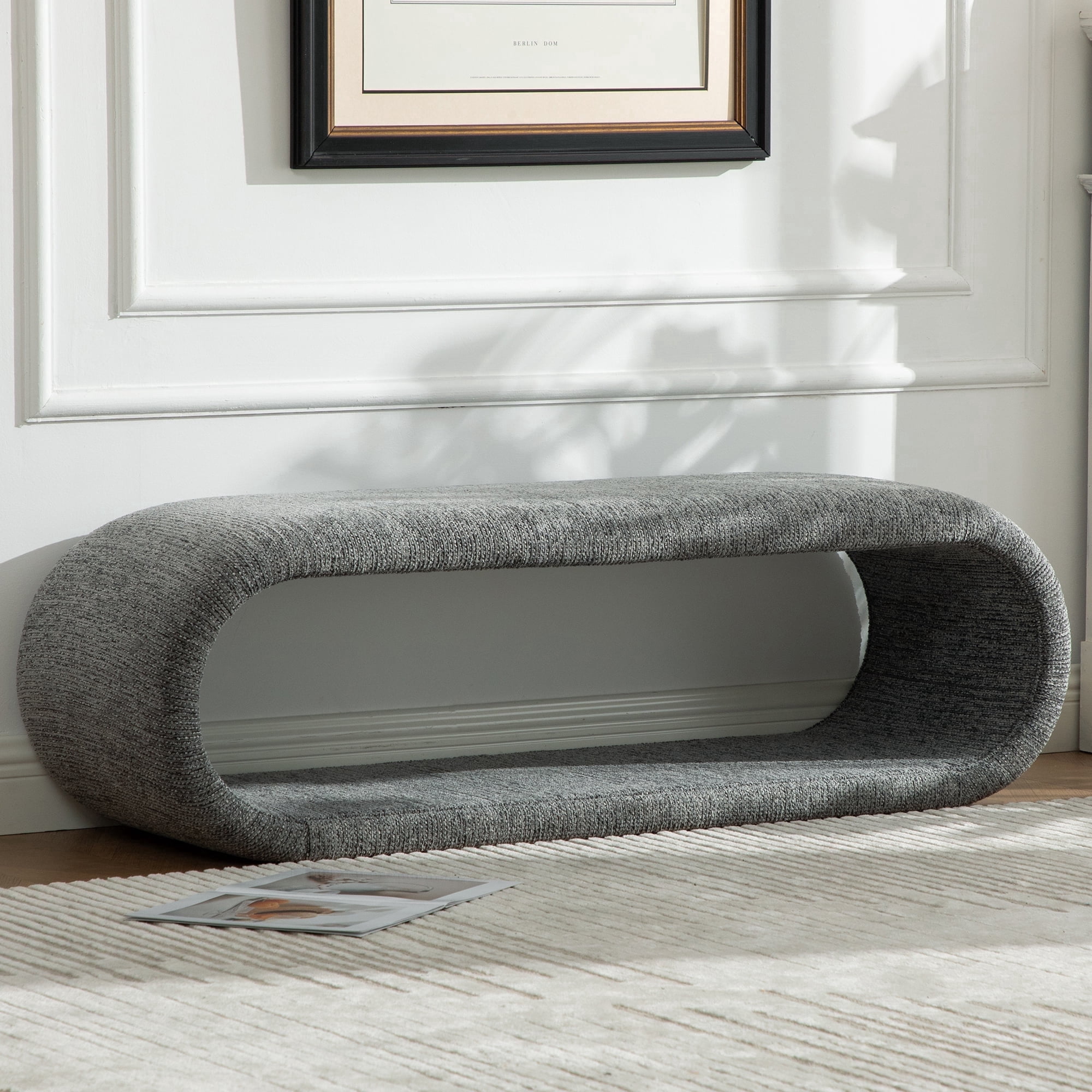 Grey Entry Bench HIUU Dark Gray Oval Accent Bench, Curve Shoe Storage Bench with Iron ...