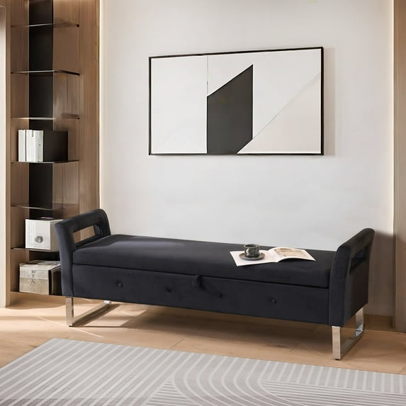 HIUU 67.9” End of Bed Storage Bench King Size,Black Velvet Ottoman Bench for Bedroom & Entryway,Soft Ottoman Seat with Hidden Storage Compartment