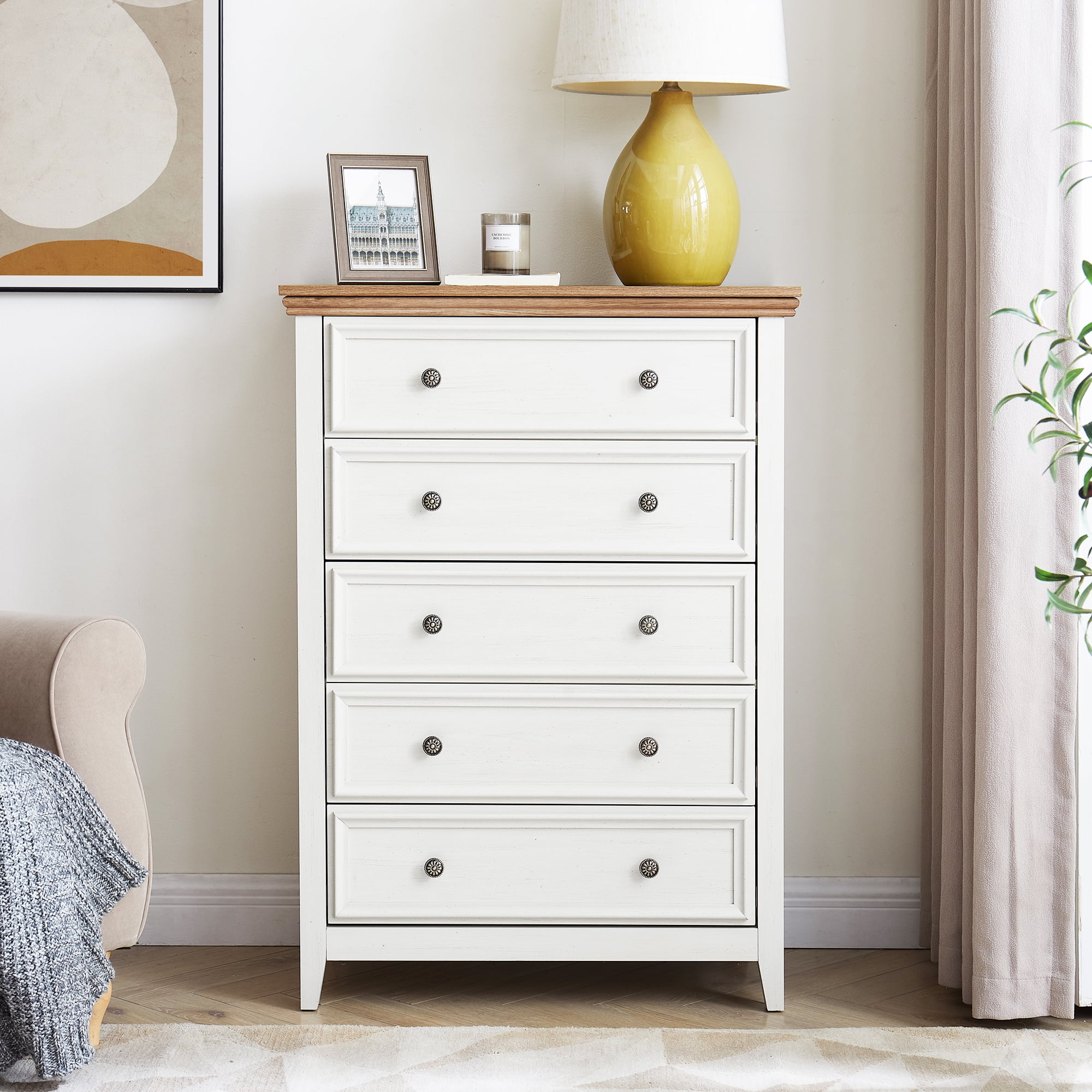 HIUU Beige Dresser with 5 Drawers for Bedroom,Living Room,Modern Farmhouse Dresser,Chest of Drawers Bedroom Organizer with Walnut Tabletop - Walmart Business Supplies HIUU Beige Dresser with 5 Drawers for Bedroom,Living Room,Modern Farmhouse Dresser,Chest of Drawers Bedroom Organizer with Walnut Tabletop - Walmart Business Supplies