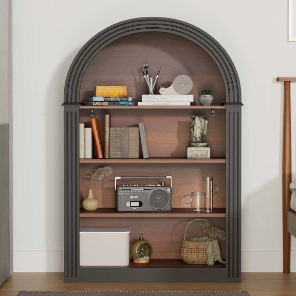 HIUU Black Arched Bookcase,Short Wide Bookshelf,Short Corner Bookshelf,Arched Display Cabinet with Open Shelf for Bedroom, Living Room