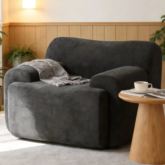 HIUU Black Boneless Chair,Plush Upholstered Oversized Reading Chairs with Wide Armrest,Single Soft Accent Chair,Deep Seat Accent Chair for Living Room,Bedroom,Apartment