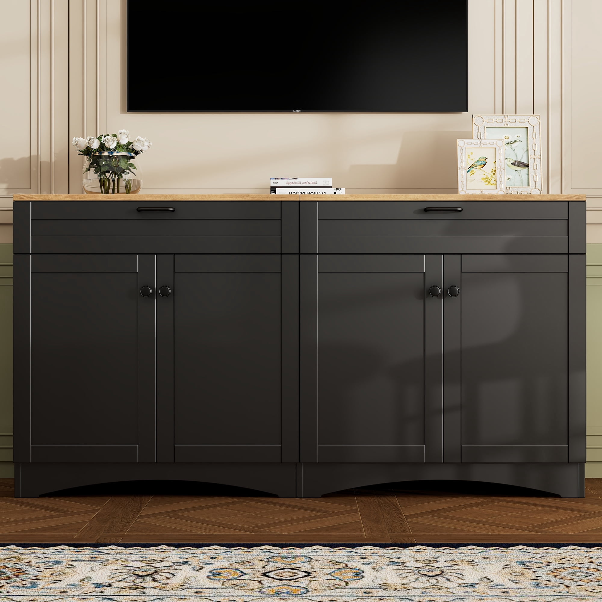 33 Inch Tall Example HIUU Black Sideboard with Drawers,33 Inch Tall TV Stand for Living Room ...