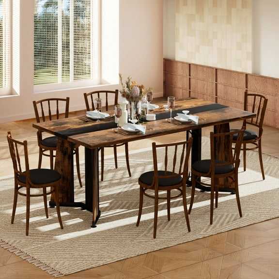 HIUU Dining Room Table,Rectangle Kitchen Dining Table with Adjustable Legs for Kitchen(Black,Rustic Brown)